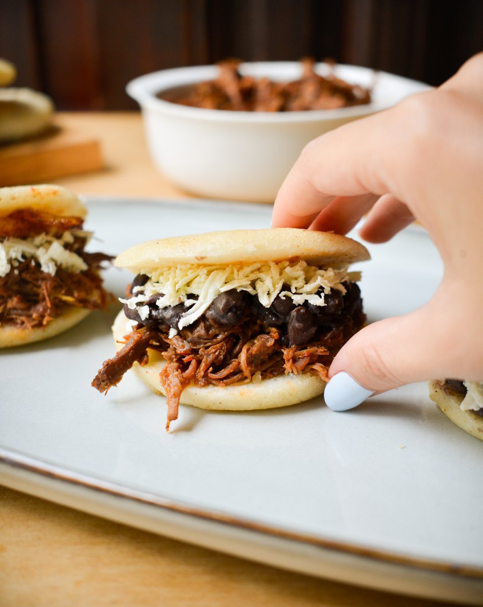 Shredded beef arepa