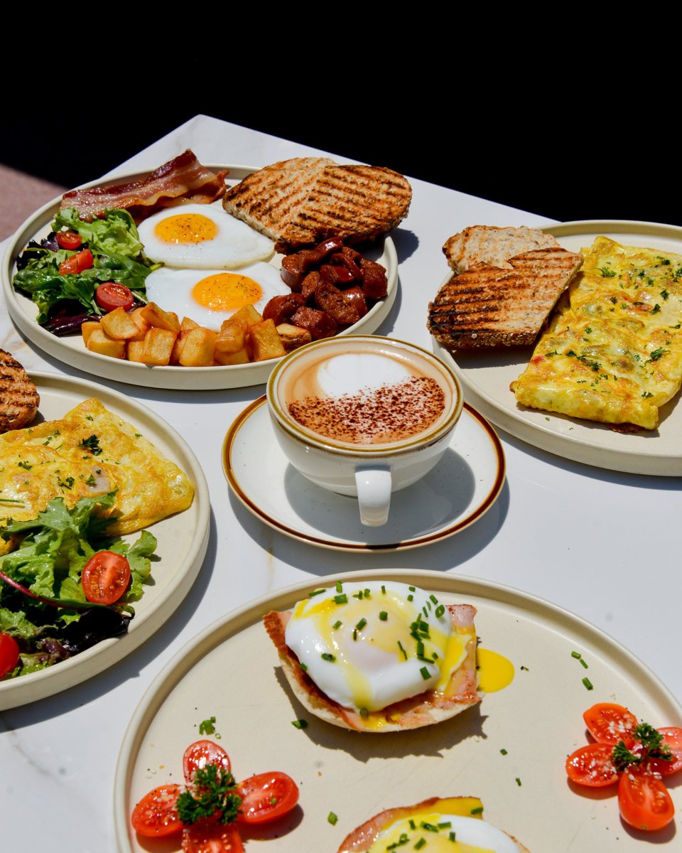 Brunch with eggs and coffee