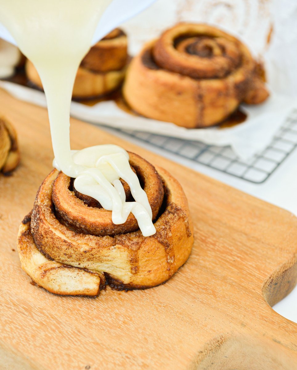 Icing on a cinnamon roll