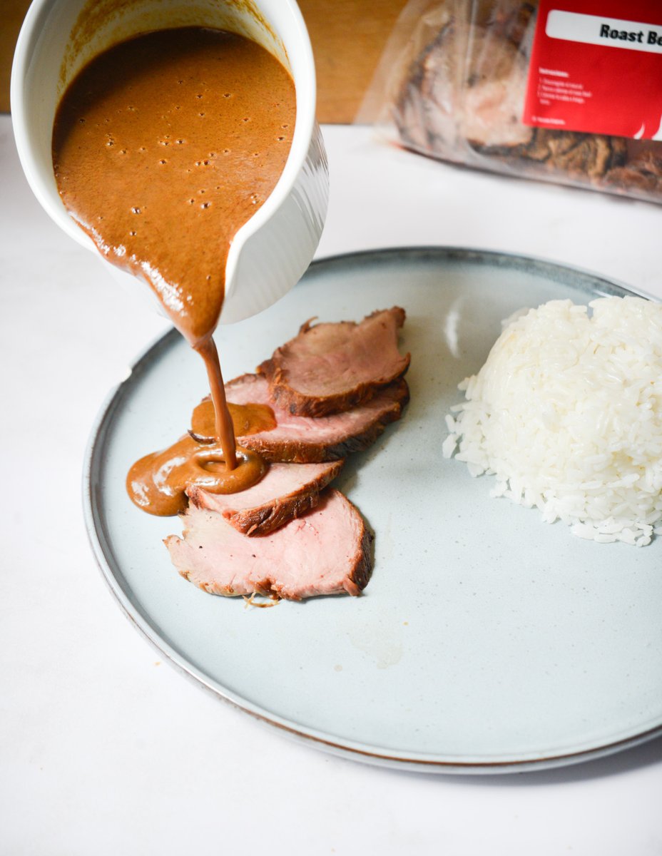 Sauce over roast beef